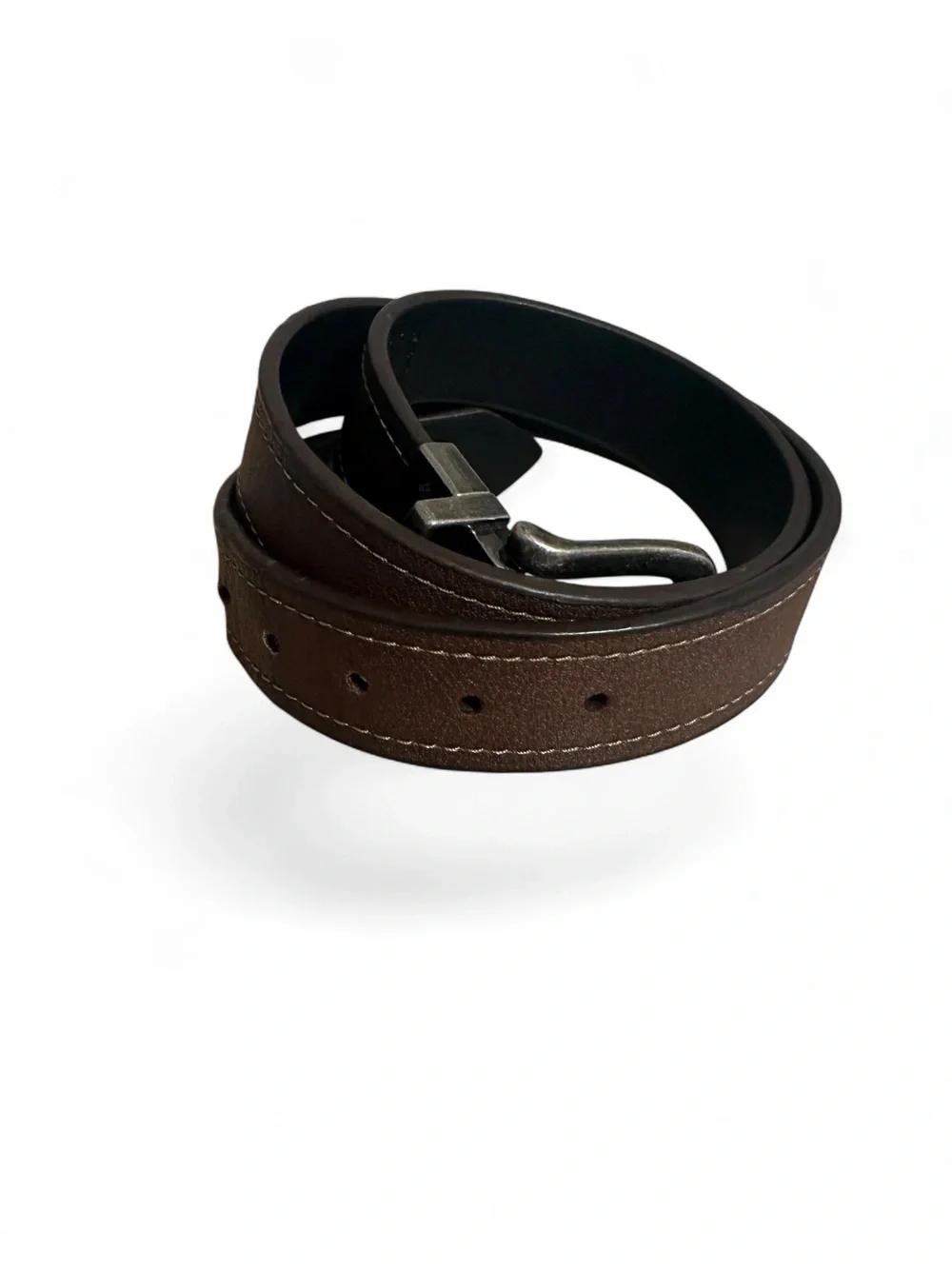 Columbia. Brown Leather Belt with Brushed Silver Buckle